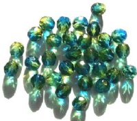 25 8mm Faceted Two Tone Olive Blue Firepolish Beads